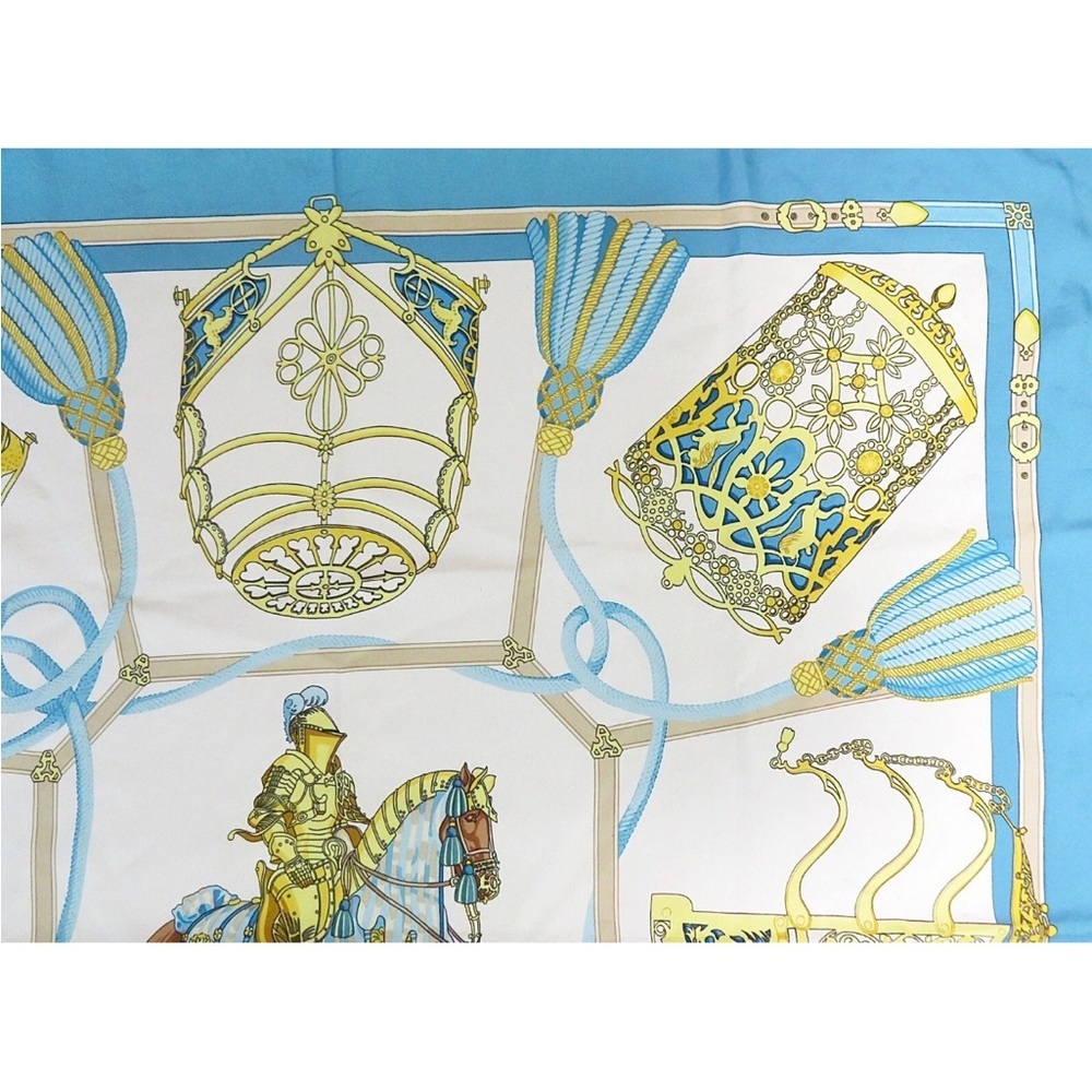 Hermes Blue and Gold Silk Scarf - Picture 3 of 11